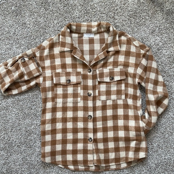 Checkered Tan Flannel Shacket - Picture 2 of 2
